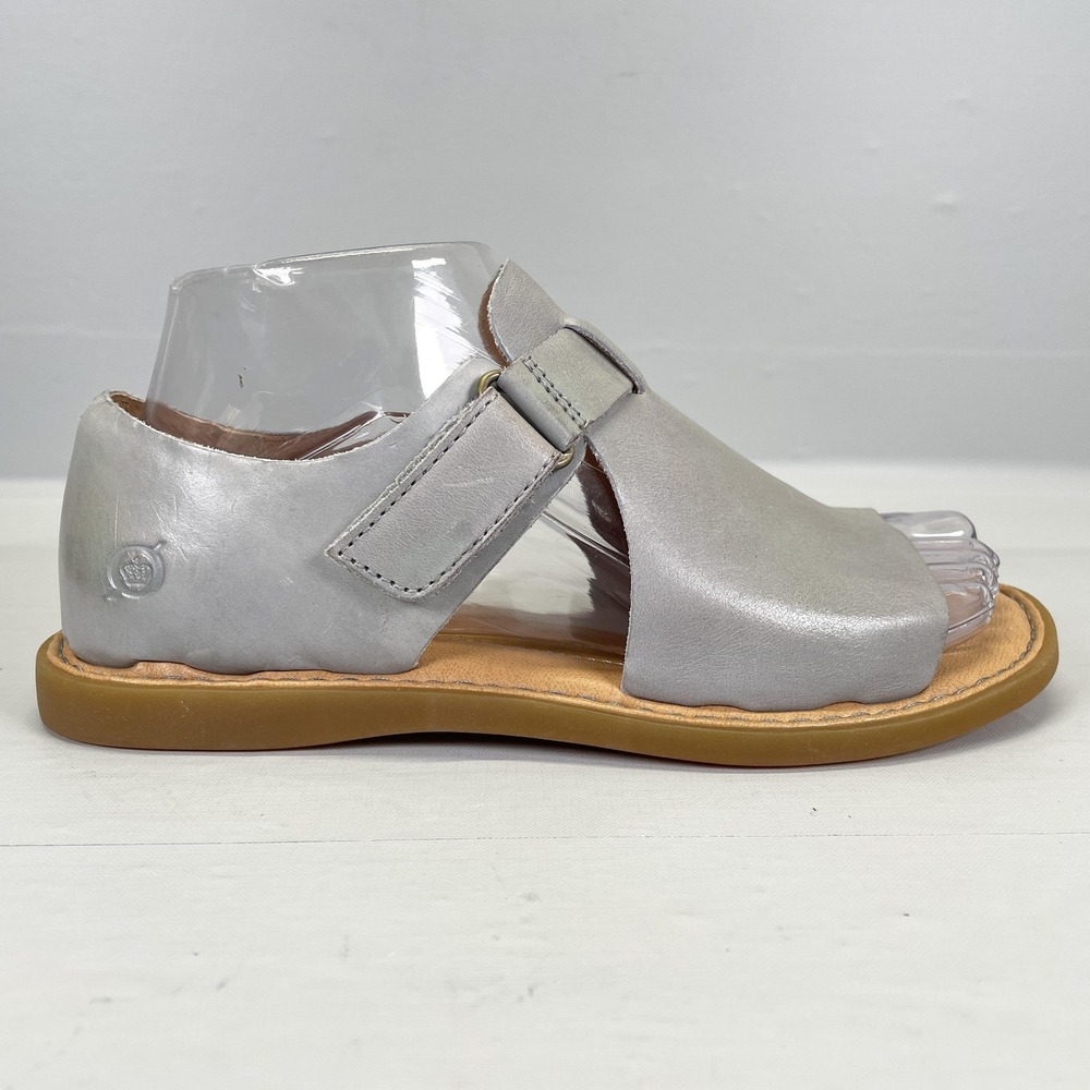 Born Sandals Womens Size 6 Silver Gray Blue Leather Open Toe Comfort Strap Shoes